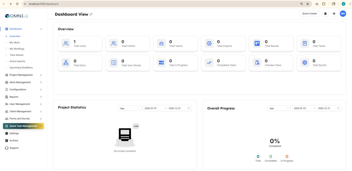 Application dashboard after successful sign-in