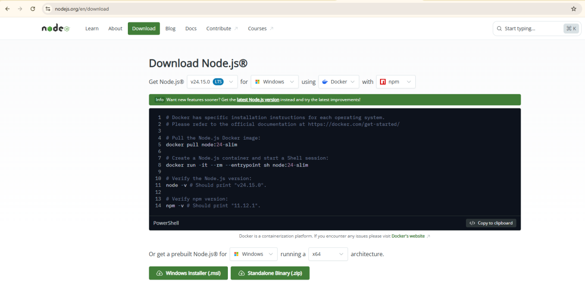 Node.js download page on nodejs.org