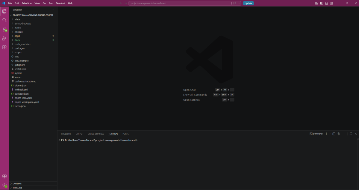 VS Code Explorer showing the monorepo project structure